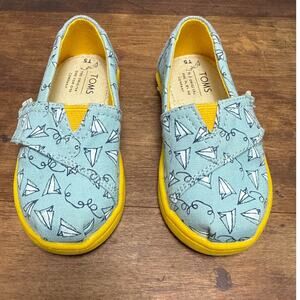 TOMS Alpargata Paper Airplanes Blue / Yellow Slip-On Shoes Girl (Toddler) Size 5